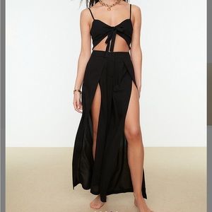 Black tie front bikini and side slit maxi skirt